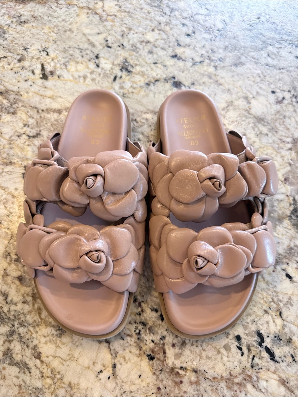 Valentino blush pink braided floral slide sandals